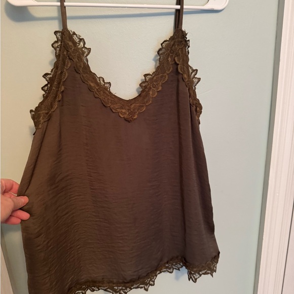 entro Tops - Entro Army green Lace Trim Sleeveless Camisole